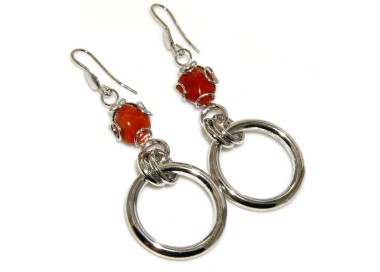 NSA|Earrings Silver 925 natural coral with circle pendants