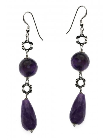 925 silver earrings with briolette and round purple amethyst