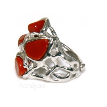NSA|925: woman adjustable ring handmade with natural red coral star