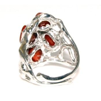 NSA|925: woman adjustable ring handmade with natural red coral star