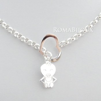 NSA|ARGENTO 925 catena collana saliscendi rolo' con cuore aperto e neonato bebe'
