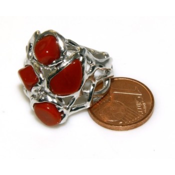 NSA|Argento 925 : Anello donna regolabile realizzato a mano con stella di corallo rosso naturale