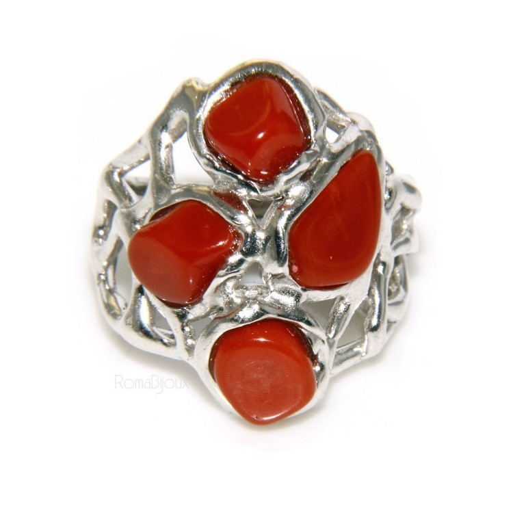 NSA|Argento 925 : Anello donna regolabile realizzato a mano con stella di corallo rosso naturale