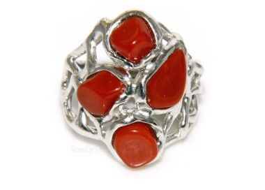 NSA|925: woman adjustable ring handmade with natural red coral star