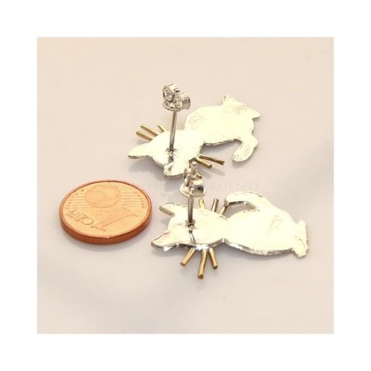 NSA|argento 925 : orecchini GATTO gattini donna HAND MADE Massiccio argento 925 baffi lam oro