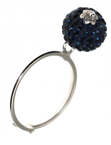 925 silver: Adjustable ring with cobalt blue zirconia ball pendant