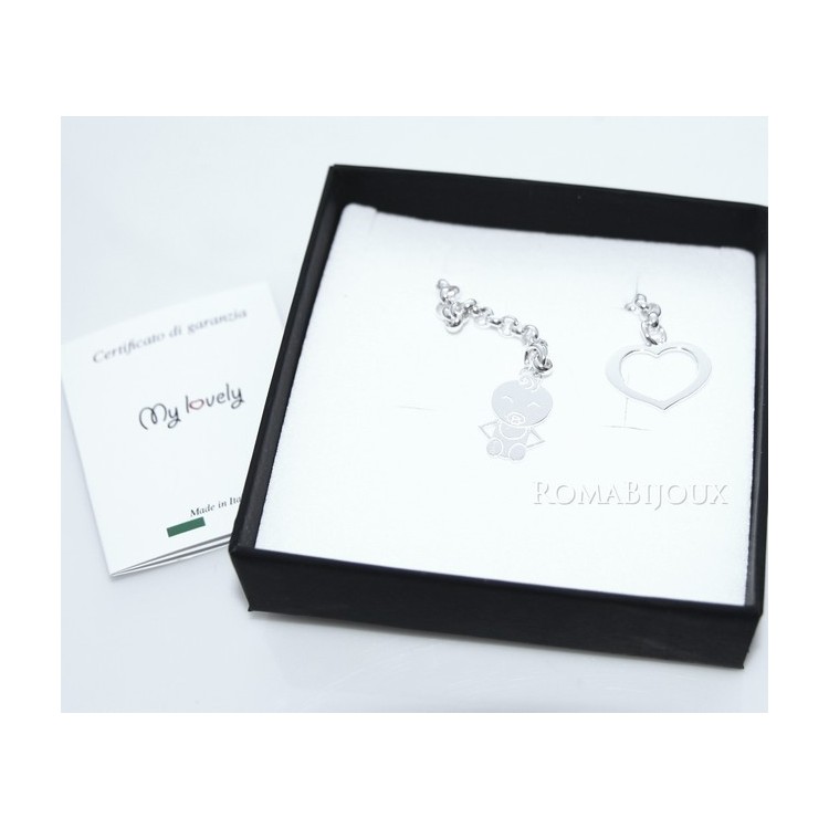 NSA|ARGENTO 925 catena collana saliscendi rolo' con cuore aperto e neonato bebe'