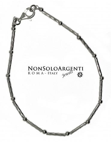 gioielleria nonsoloargenti di Roma : Argento 925  Bracciale Bamboo semirigido barrette diamatate e palline 18 cm