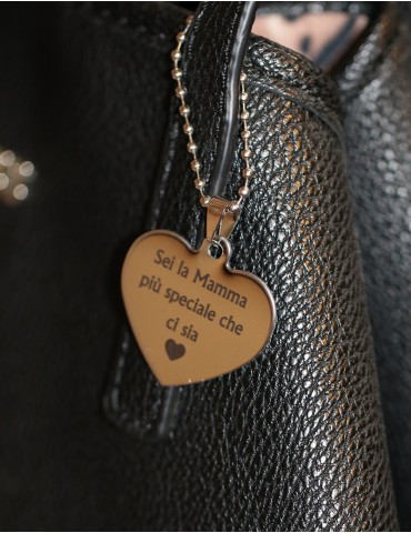 NonSoloArgenti |bag pendant, key ring, personalized written steel heart necklace