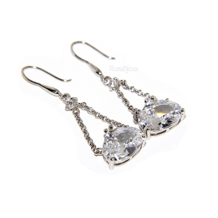 NSA|925 Rhodium-plated earrings with chains and pendants large zircon