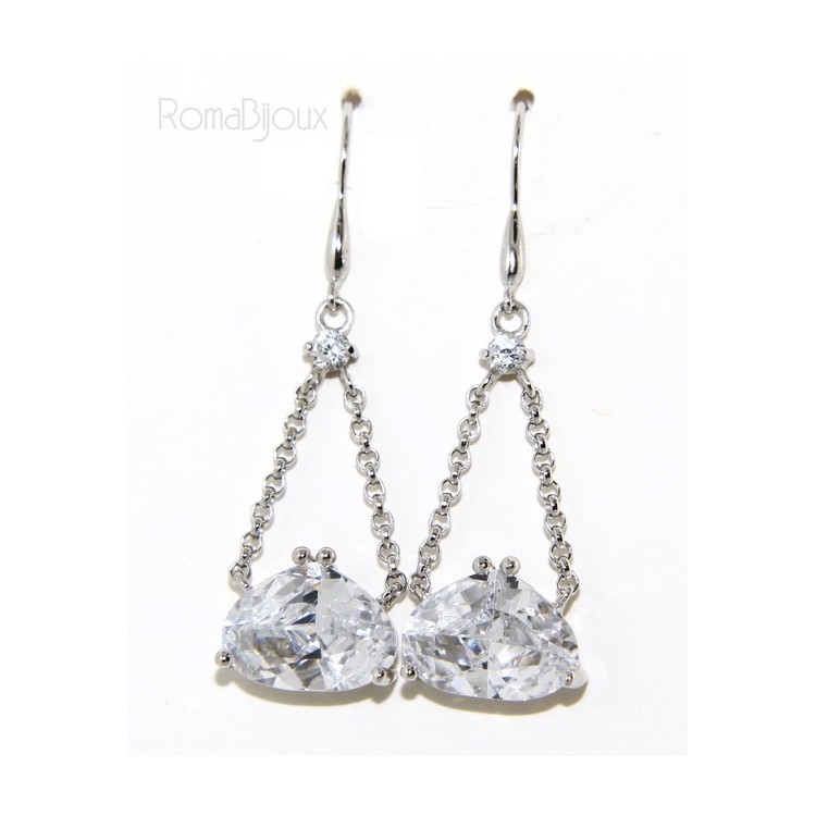 NSA|925 Rhodium-plated earrings with chains and pendants large zircon