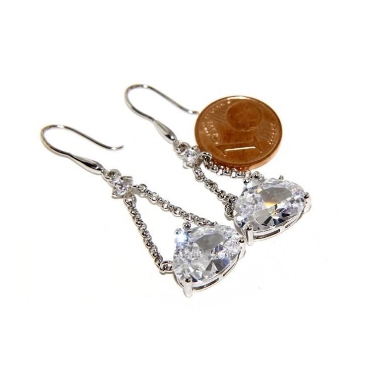NSA|925 Rhodium-plated earrings with chains and pendants large zircon