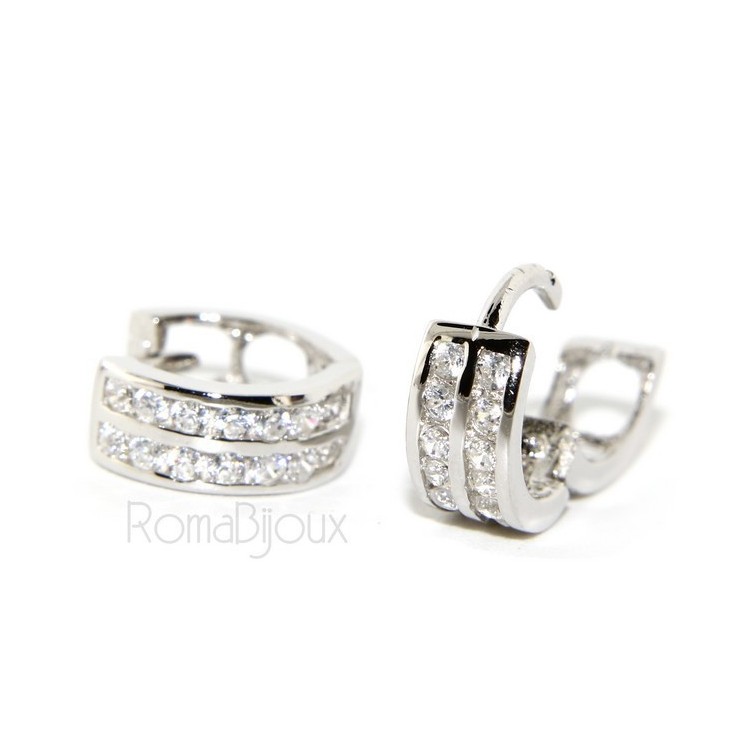 NSA|925: micro hoop earrings man woman anelle bushings with 2 cubic zirconia 11mm files