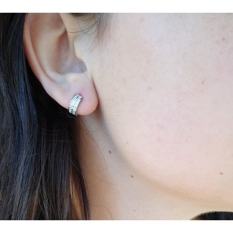 NSA|Argento 925 : micro orecchini uomo donna cerchio anelle boccole con 2 file di zirconi 11mm