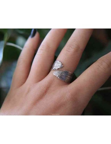 NALBORI® adjustable ring in sterling silver with burnished leaves