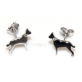 NSA|925: man woman stud earrings dalmatian dog / setter collar zircons