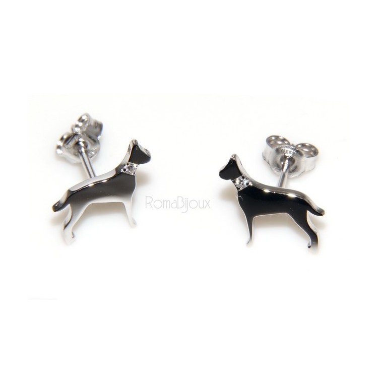 NSA|925: man woman stud earrings dalmatian dog / setter collar zircons