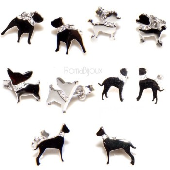 NSA|925: man woman stud earrings dalmatian dog / setter collar zircons
