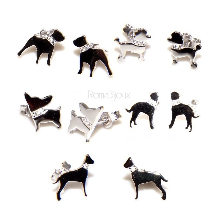 NSA|925: man woman stud earrings dalmatian dog / setter collar zircons