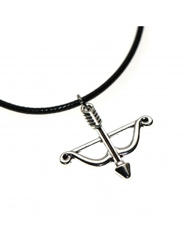 costume jewelry: waxed cord necklace with antique silver pendant bow arrow cupid love