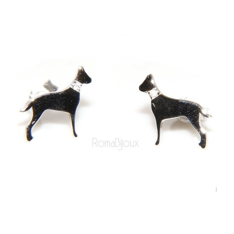 NSA|925: man woman stud earrings dalmatian dog / setter collar zircons