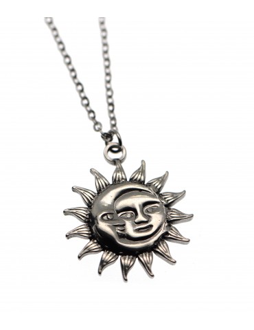 all steel necklace with moon and sun pendant