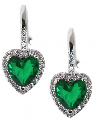 NonSoloArgenti|Argento 925 : orecchini monachella zircone cuore verde smeraldo e bianco donna marca NALBORI