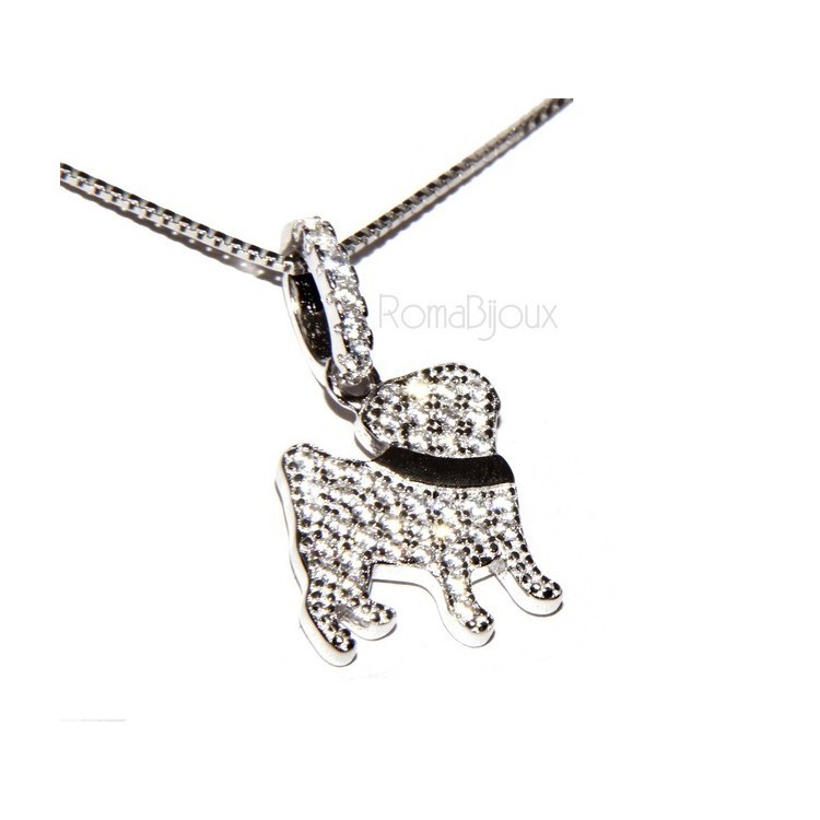 NSA|Argento 925 : MyDog collana donna veneziana con pendente ciondolo cane carlino microsetting zirconi brillanti