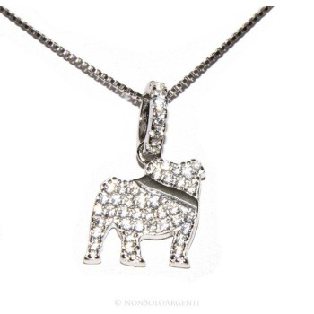 NSA|Argento 925 : MyDog collana donna veneziana con pendente ciondolo cane Bulldog microsetting zirconi brillanti
