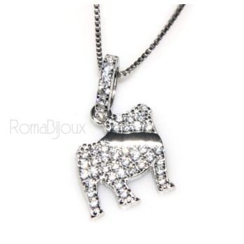 NSA|Argento 925 : MyDog collana donna veneziana con pendente ciondolo cane Bulldog microsetting zirconi brillanti