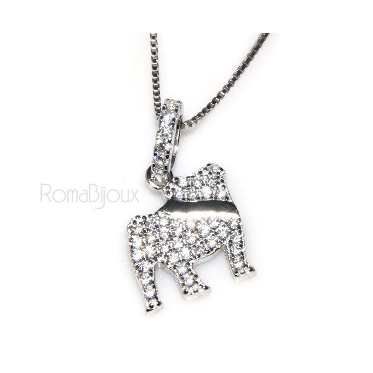 NSA|925: My Dog Venetian woman necklace with pendant dog Bulldog microsetting brilliant cubic zirconia