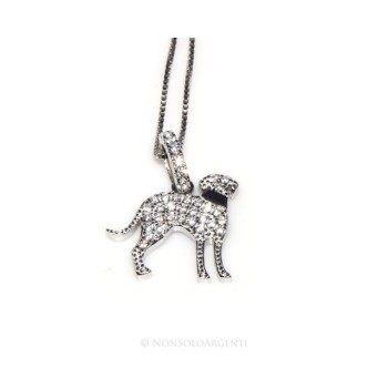 NSA|Argento 925 : MyDog collana donna veneziana con pendente ciondolo cane Bracco microsetting zirconi brillanti