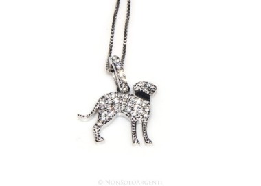 NSA|Argento 925 : MyDog collana donna veneziana con pendente ciondolo cane Bracco microsetting zirconi brillanti