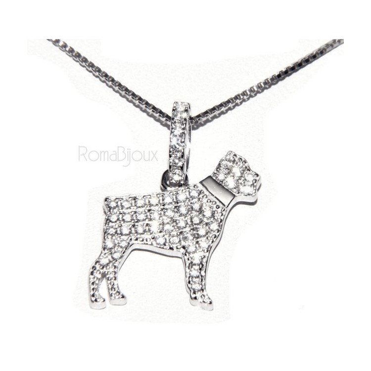 NSA|Argento 925 : MyDog collana donna veneziana con pendente ciondolo cane Rottweiler microsetting zirconi brillanti