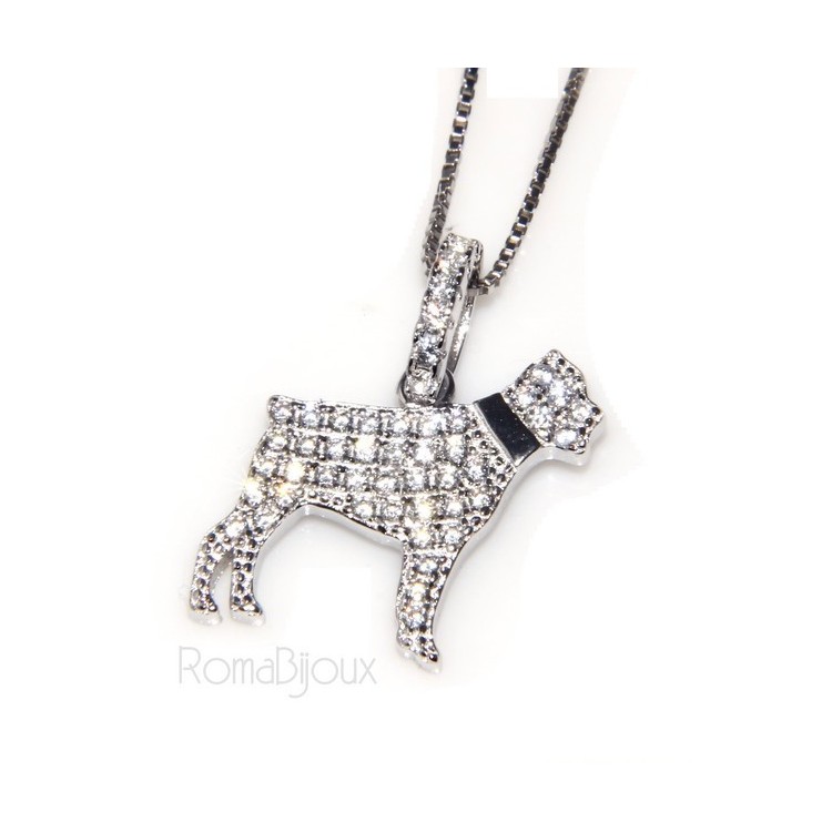 NSA|Argento 925 : MyDog collana donna veneziana con pendente ciondolo cane Rottweiler microsetting zirconi brillanti