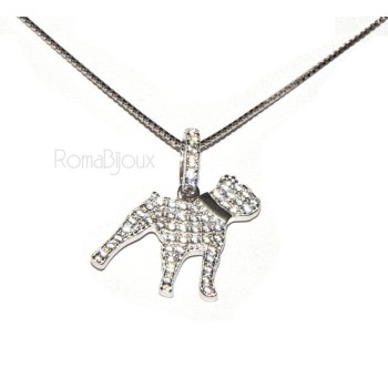 NSA|Argento 925 : MyDog collana donna veneziana con pendente ciondolo cane Pitbull microsetting zirconi brillanti