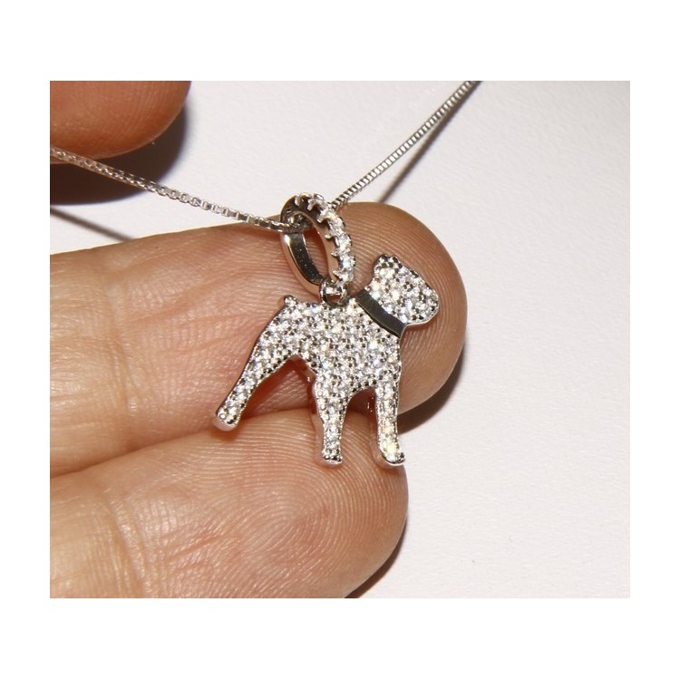 NSA|Argento 925 : MyDog collana donna veneziana con pendente ciondolo cane Pitbull microsetting zirconi brillanti