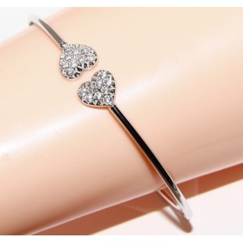 NSA|ARGENTO 925 : Bracciale donna schiava aperto cuore cuori zirconi naturali brillante