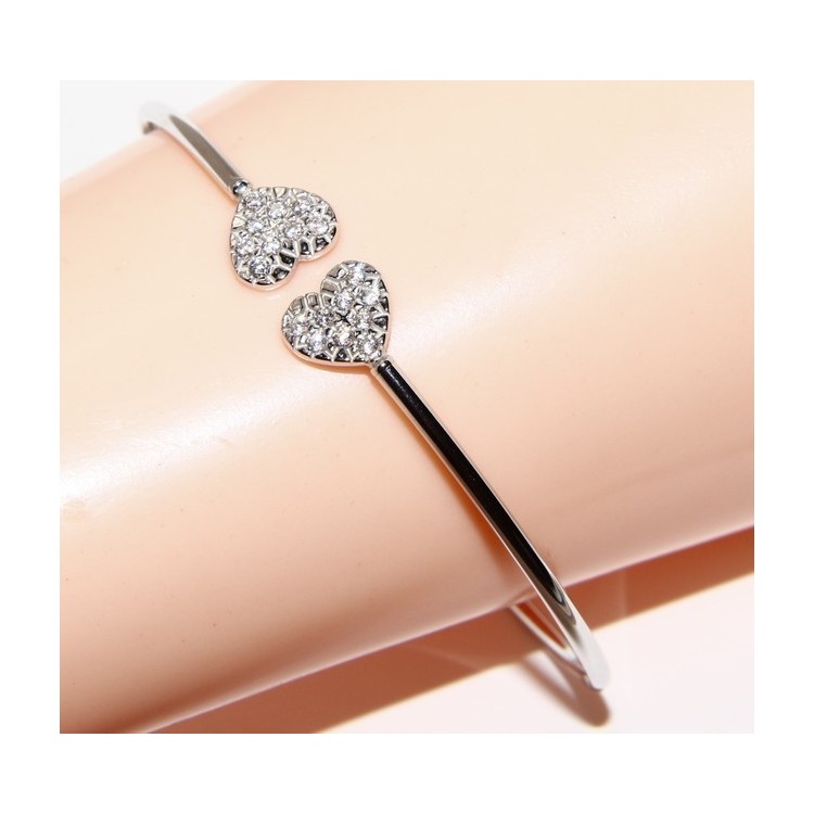 NSA|ARGENTO 925 : Bracciale donna schiava aperto cuore cuori zirconi naturali brillante