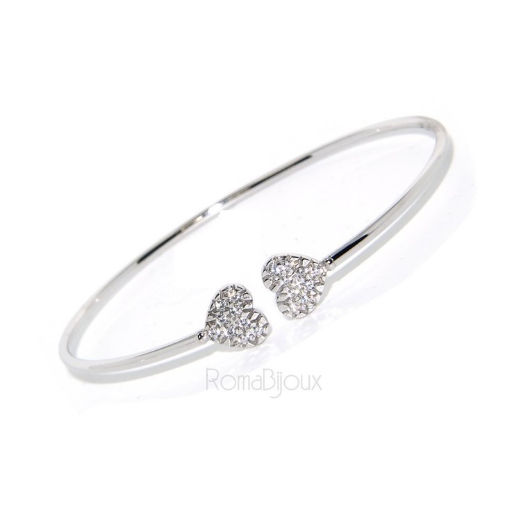 NSA|ARGENTO 925 : Bracciale donna schiava aperto cuore cuori zirconi naturali brillante