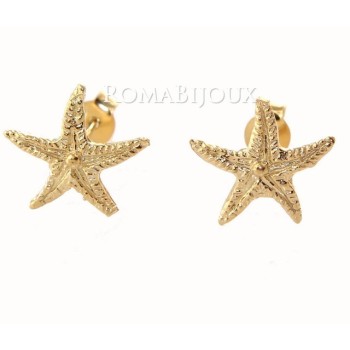 NSA|Argento 925: orecchini al lobo con stella marina media galv. oro giallo