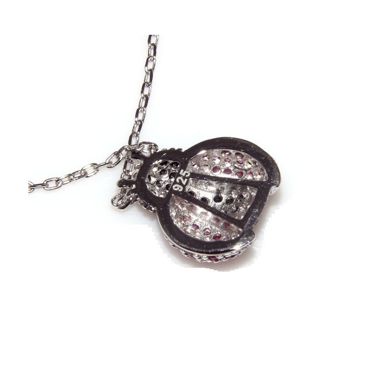 NSA|925: Collier Necklace with central pendant amulet ladybug magenta