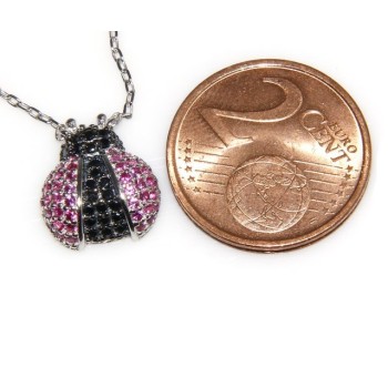 NSA|925: Collier Necklace with central pendant amulet ladybug magenta