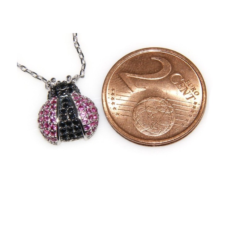NSA|925: Collier Necklace with central pendant amulet ladybug magenta