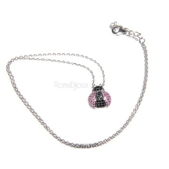 NSA|925: Collier Necklace with central pendant amulet ladybug magenta