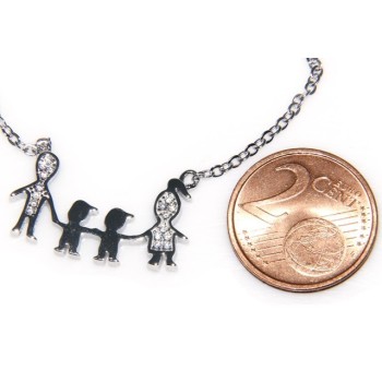 NSA|Argento 925 : Collana Collier donna pendente centrale famiglia con 2 bambini maschi
