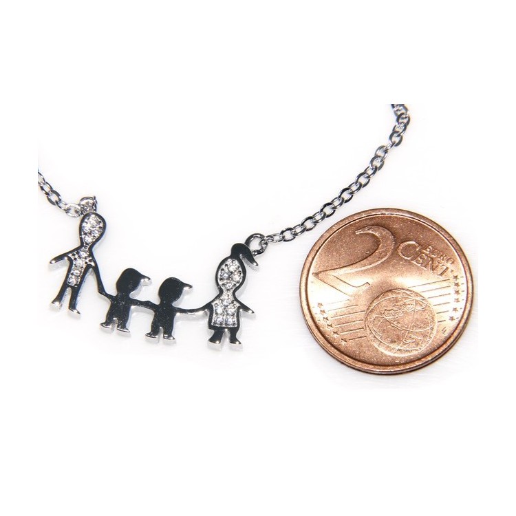 NSA|Argento 925 : Collana Collier donna pendente centrale famiglia con 2 bambini maschi
