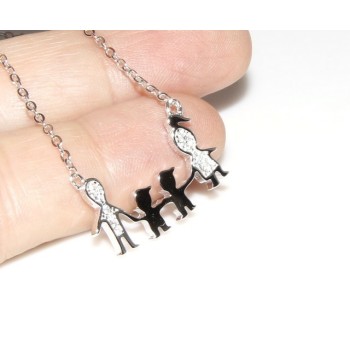NSA|Argento 925 : Collana Collier donna pendente centrale famiglia con 2 bambini maschi