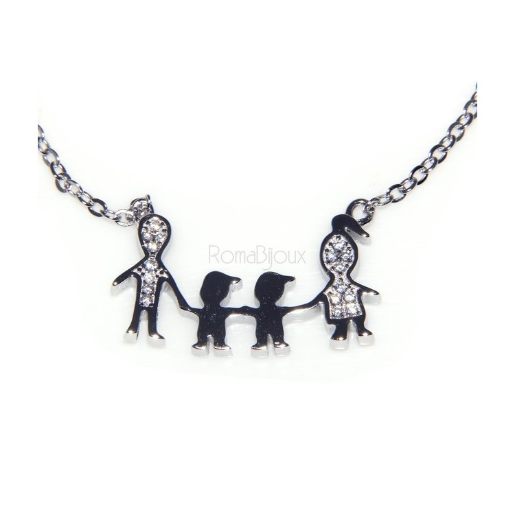 NSA|Argento 925 : Collana Collier donna pendente centrale famiglia con 2 bambini maschi