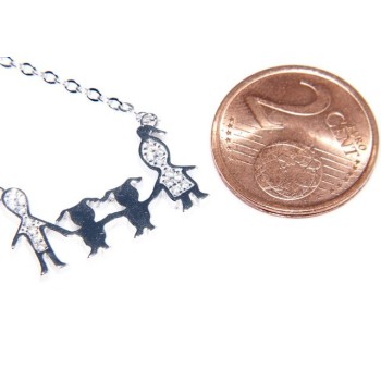 NSA|Argento 925 : Collana Collier donna pendente centrale famiglia con 2 bambine femmine